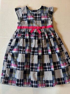 Gymboree Navy Plaid Dress with Pink Waist Ribbon